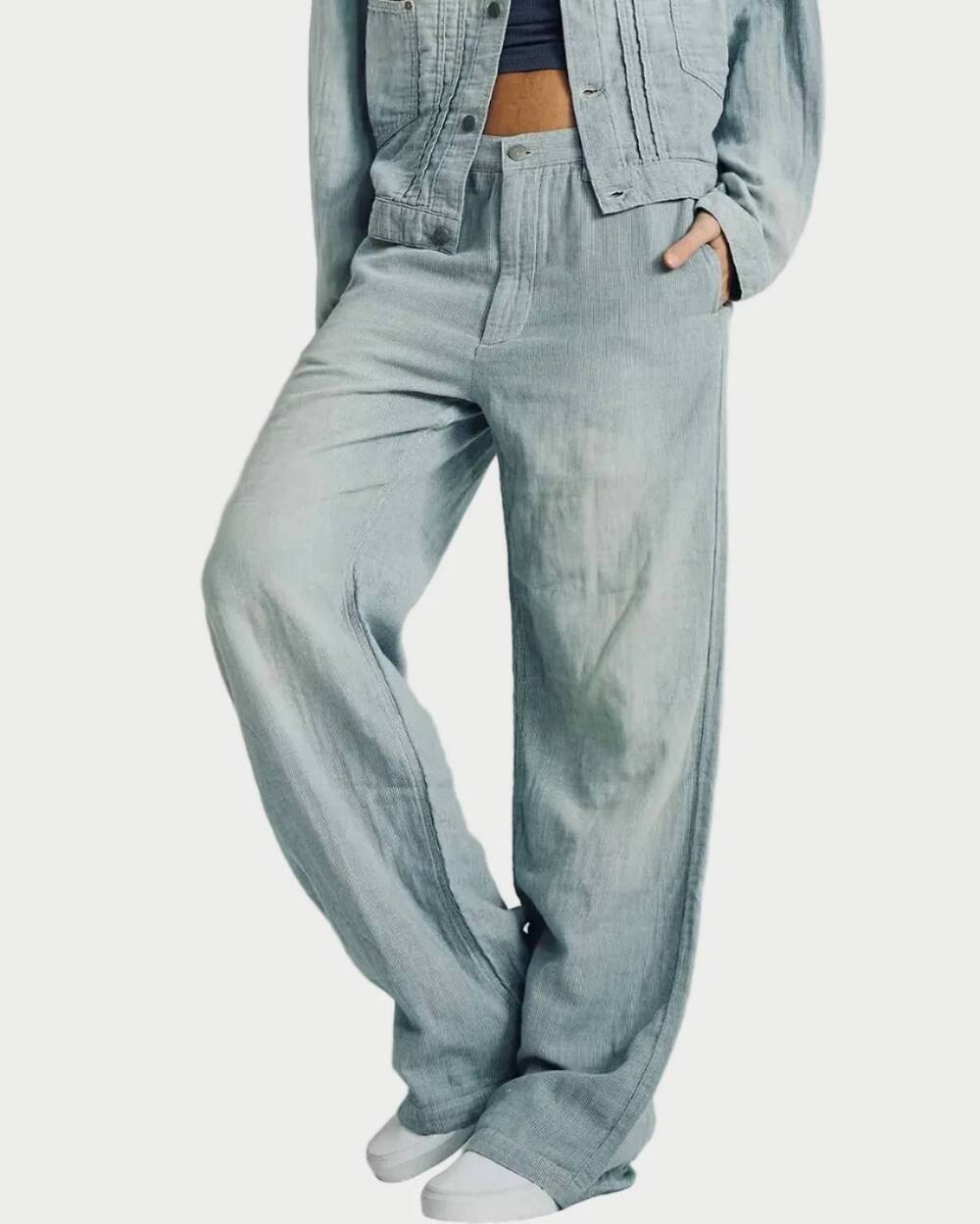 NEW DENIMIST teri wide leg chino in indigo stripe